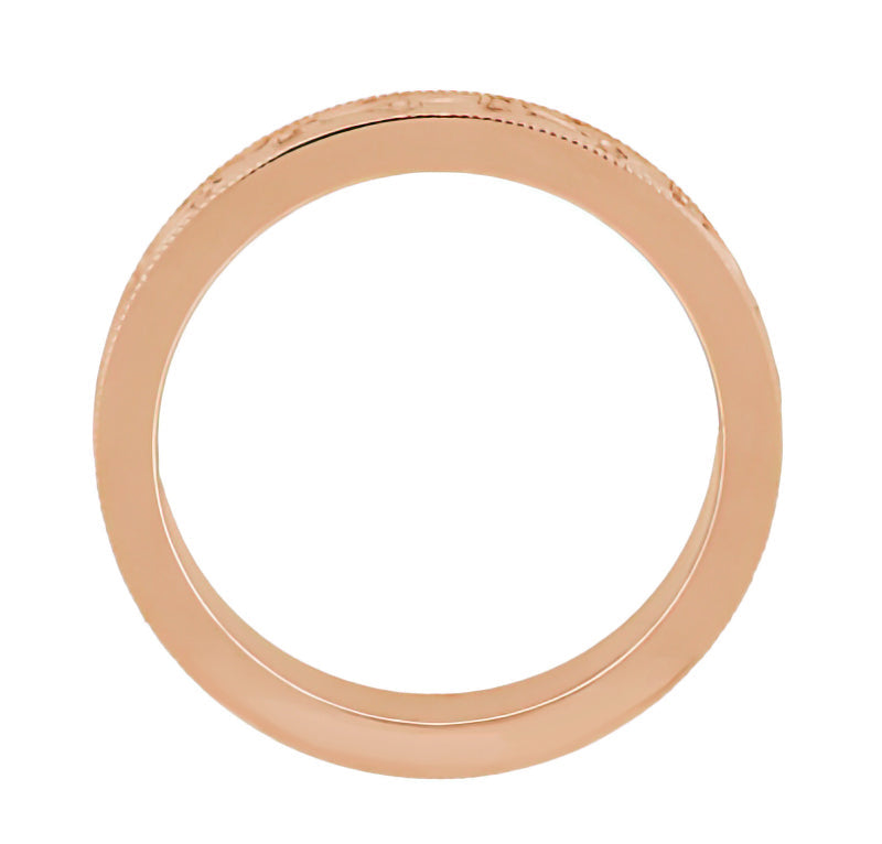 Rose Gold Art Deco Engraved Floral Fan Wedding Band with Millgrain Edges - 4mm Wide - Item: R1159R - Image: 3