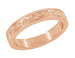 Art Deco Flowers and Leaves Millgrain Edged 4mm Wide Vintage Style 14K Rose Gold Wedding Band