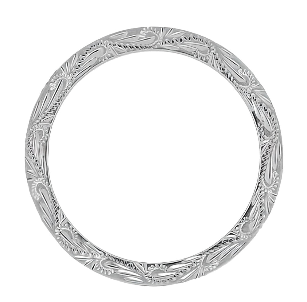 Hand Carved Leaves & Scrolls 5mm Wide Western Platinum Vintage Style Wedding Ring - Item: R1161P - Image: 3