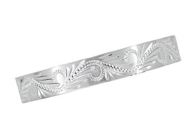Hand Carved Leaves & Scrolls 5mm Wide Western Platinum Vintage Style Wedding Ring - alternate view