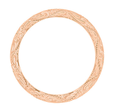 14 Karat Rose Gold 5mm Wide Western Hand Engraved Scrolls & Leaves Vintage Style Wedding Ring - alternate view