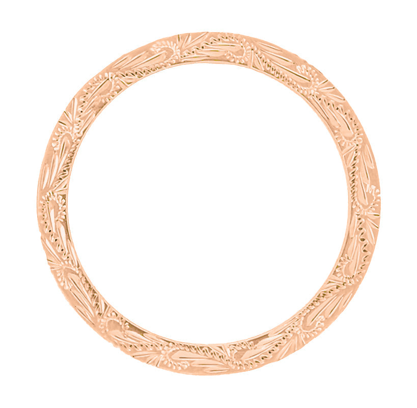 14 Karat Rose Gold 5mm Wide Western Hand Engraved Scrolls & Leaves Vintage Style Wedding Ring - Item: R1161R - Image: 2