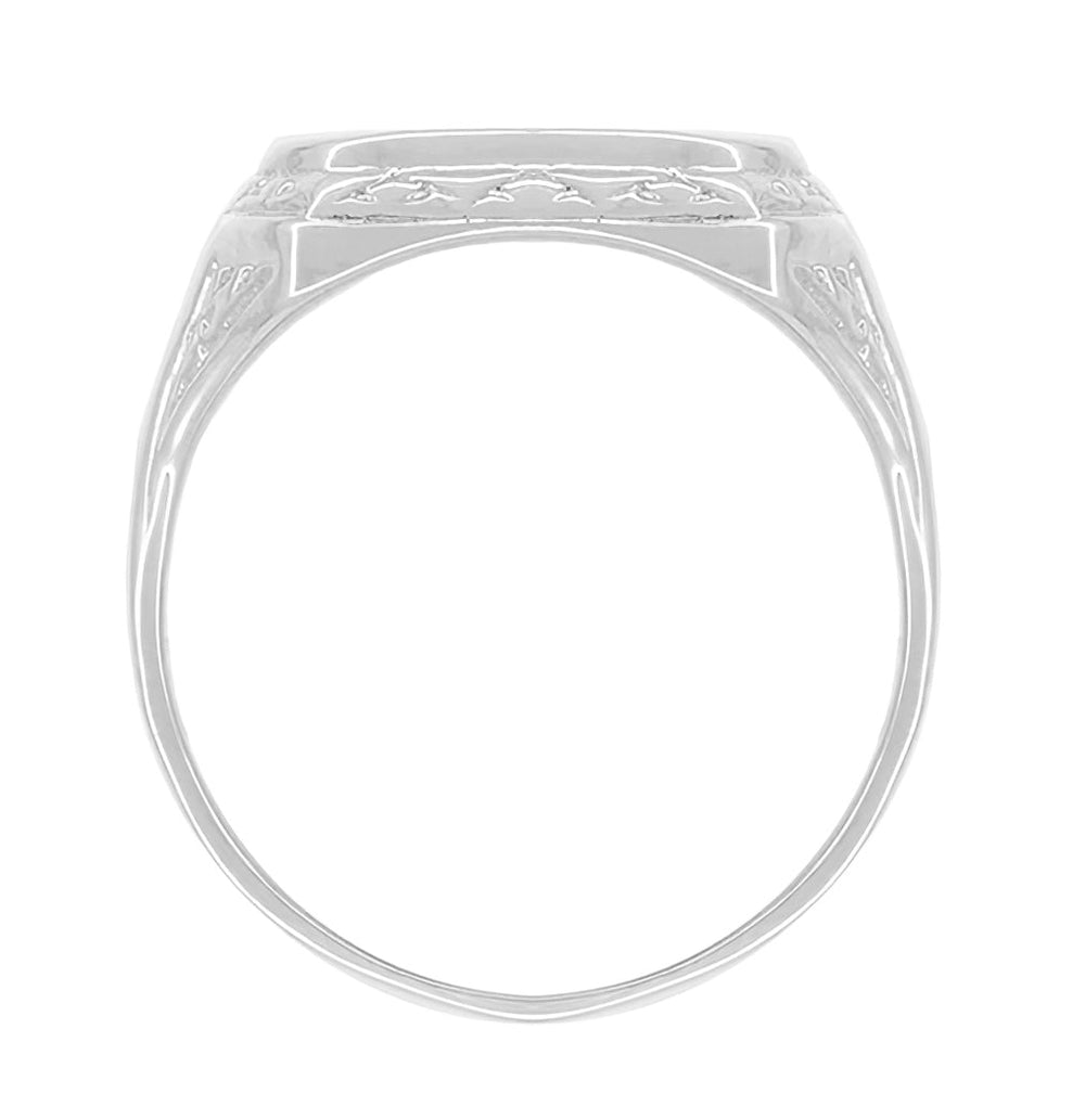 Victorian Antique Style Rectangle Seal Signet Ring in White Gold - Item: R1169W10 - Image: 2