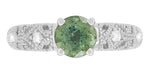 Freda Antique Inspired Filigree Green Sapphire and Diamond Engagement Ring in 14K White Gold