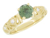 Adele Vintage Inspired Filigree Green Sapphire and Diamond Engagement Ring in 14K Yellow Gold