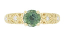 Adele Vintage Inspired Filigree Green Sapphire and Diamond Engagement Ring in 14K Yellow Gold