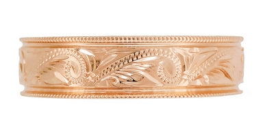 Antique Hand Carved Scrolls Art Deco Mens Western Wedding Band in 14K Rose Gold - 6mm Wide - alternate view