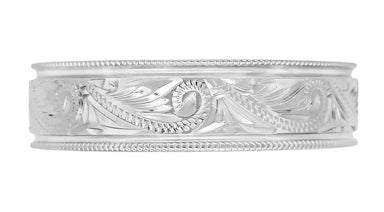 Men's 6mm Wide Vintage Hand Engraved Scrolls Western Wedding Band in White Gold - 10K, 14K, or 18K - alternate view