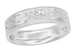 Vintage Mens 6.5mm Wide Engraved Scrolls Western Wedding Band in 14K White Gold