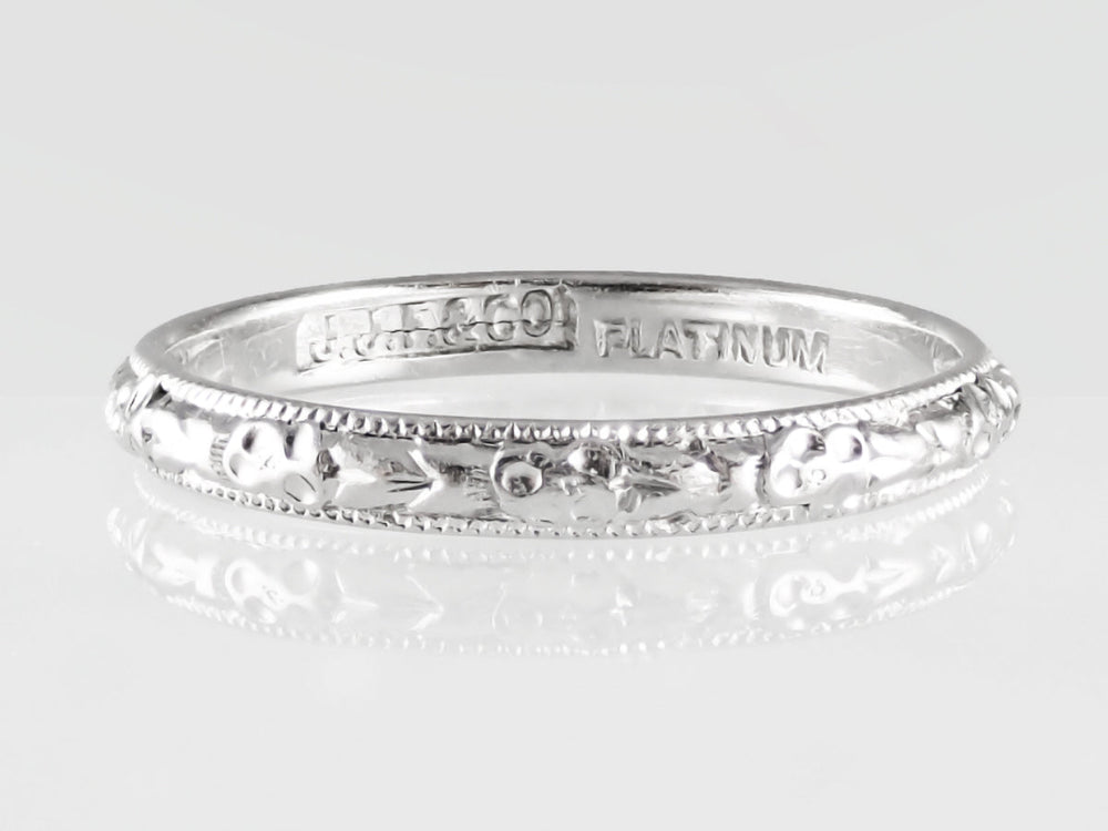 1920's Estate Sculptured Floral Antique Wedding Ring in Platinum - Size 4.50 - Item: R1211 - Image: 2