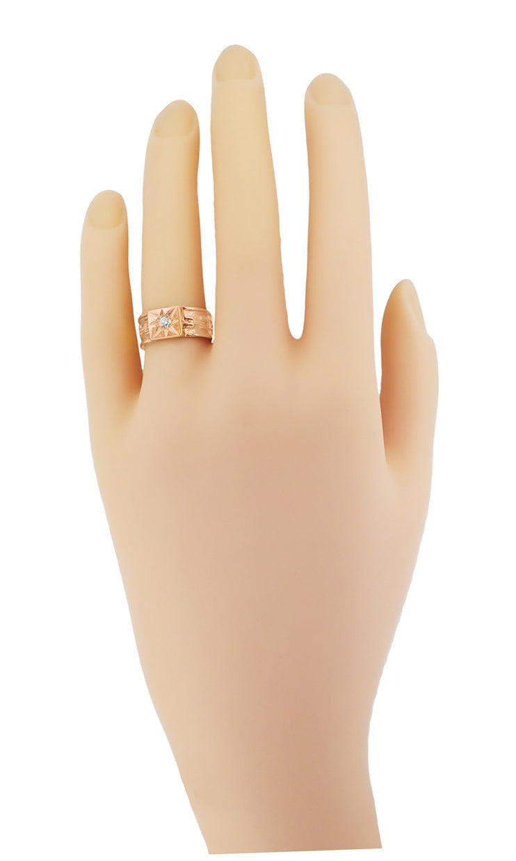 Baxter Rose Gold Victorian Wide Starburst Diamond Wedding Ring - 7.4mm Wide - Item: R1212R-LC - Image: 3