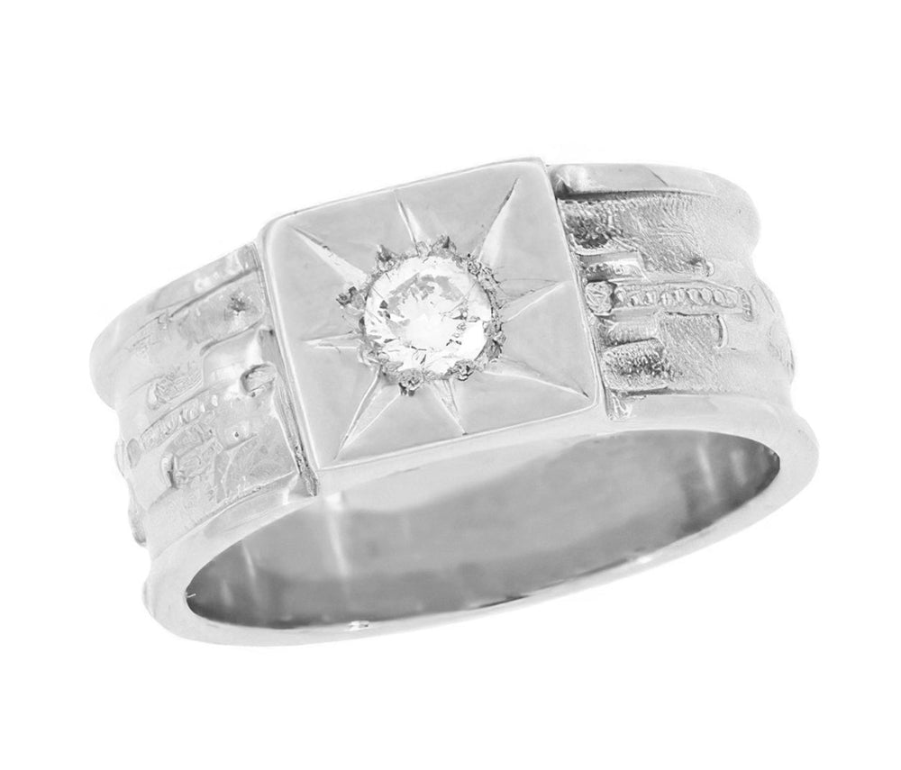 Baxter Victorian Starburst Diamond Wedding Band in White Gold - 7.4mm Wide