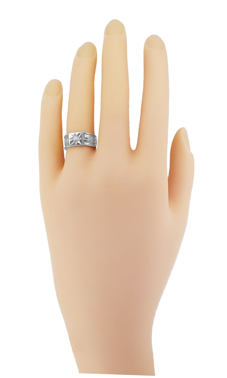 Baxter Victorian Starburst Diamond Wedding Band in White Gold - 7.4mm Wide - Item: R1212W10-LC - Image: 3