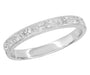 Antique Edwardian Pansy Flowers Sculptural Platinum Wedding Band - 3mm