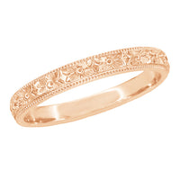 Edwardian Pansies Antique Engraved Wedding Band in 14 Karat Rose Gold
