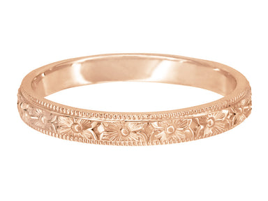 Edwardian Pansies Antique Engraved Wedding Band in 14 Karat Rose Gold - alternate view