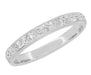 Hand Carved Pansy Flowers Antique Edwardian Wedding Band with Milgrain Edges - 3mm Wide White Gold 10K 14K or 18K