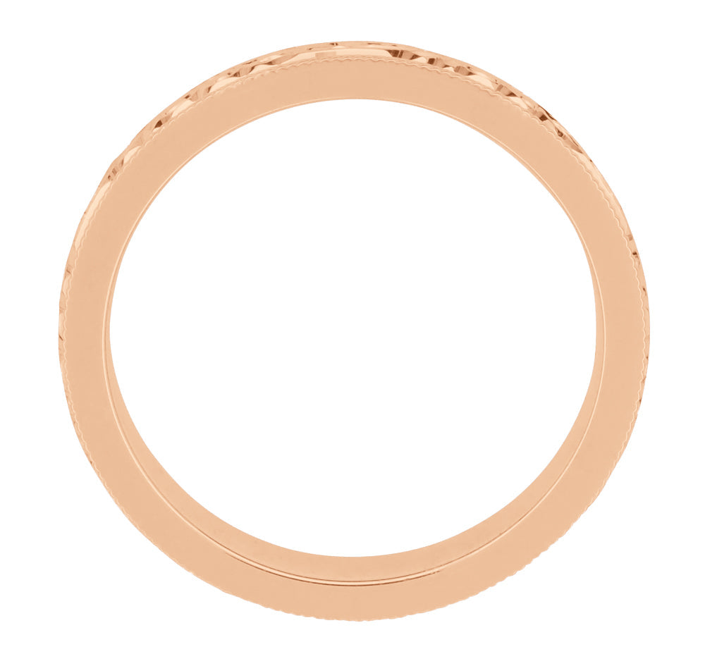 Side View - Engraved Acanthus Victorian Antique Rose Gold Mans Wedding Ring - R1235MR