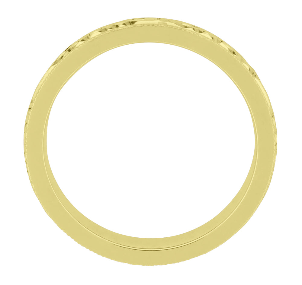 Side of Yellow Gold 4mm Wide Vintage Carved Acanthus Victorian Wedding Band for a Man R1235MY