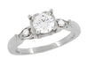 Mid Century Diamond Engagement Ring with Fish Shaped Side Silhouettes in White Gold - 1/2 Carat Center Diamond in a Square Fishtail Setting
