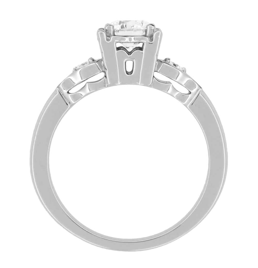 Mid Century Diamond Engagement Ring with Fish Shaped Side Silhouettes in White Gold - 1/2 Carat Center Diamond in a Square Fishtail Setting - Item: R1243W - Image: 4