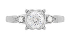 Mid Century Diamond Engagement Ring with Fish Shaped Side Silhouettes in White Gold - 1/2 Carat Center Diamond in a Square Fishtail Setting