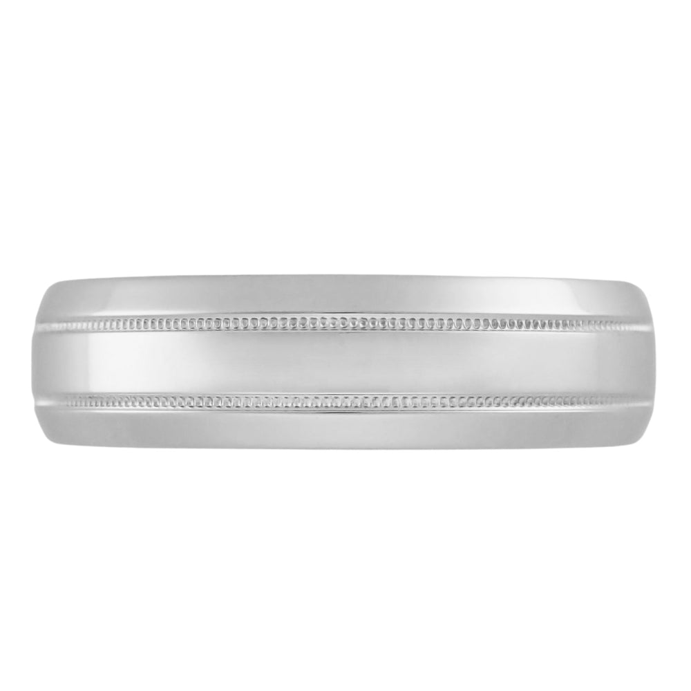 Mid Century Modern Men's Double Milgrain Center Wedding Band in White Gold - 6mm Wide - 10K, 14K or 18K - Item: R1263W10 - Image: 2