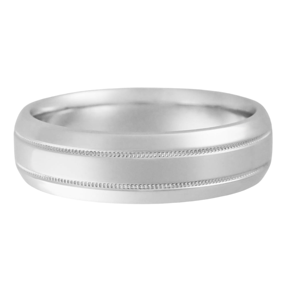 Mid Century Modern Men's Double Milgrain Center Wedding Band in White Gold - 6mm Wide - 10K, 14K or 18K - Item: R1263W10 - Image: 3