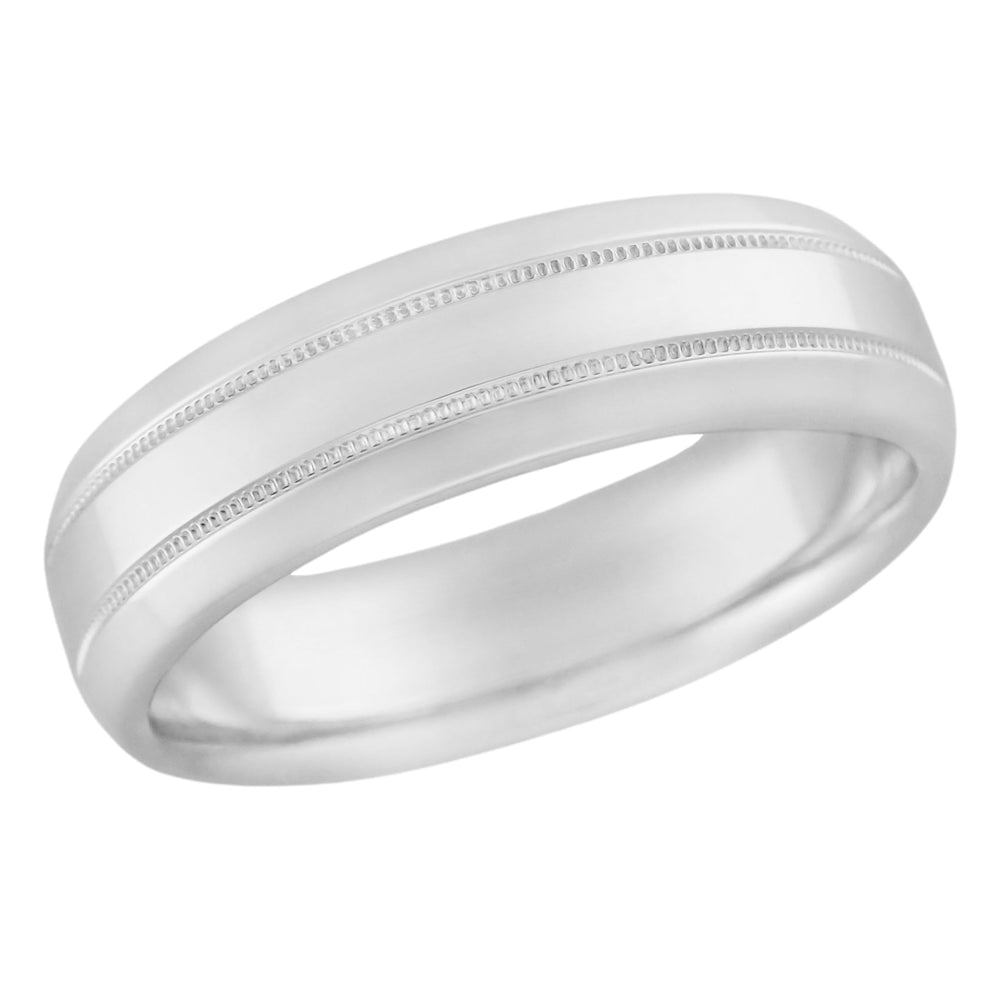 Mid Century Modern Men's Double Milgrain Center Wedding Band in White Gold - 6mm Wide - 10K, 14K or 18K - Item: R1263W10 - Image: 4