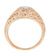 Rose Gold Engraved Filigree Art Deco Aquamarine Low Dome Engagement Ring with Side Diamonds