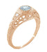 Rose Gold Engraved Filigree Art Deco Aquamarine Low Dome Engagement Ring with Side Diamonds