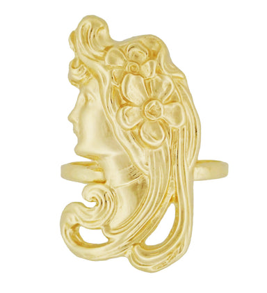 Art Nouveau Maiden in Profile Yellow Gold Antique Ring - R140