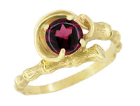 Yellow Gold 1970's Rhodolite Garnet Cabochon Bamboo Bypass Ring