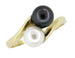 Yin and Yang Black and White Pearl Bypass Ring in Yellow Gold