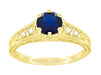 Sapphire and Diamond Art Deco Filigree Engagement Ring in 14 Karat Yellow Gold
