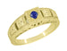 Art Deco Square Top Filigree Engraved Blue Sapphire Ring in 14 Karat Yellow Gold
