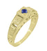 Art Deco Square Top Filigree Engraved Blue Sapphire Ring in 14 Karat Yellow Gold