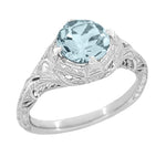 Platinum 1920's Antique Reissue Art Deco Filigree Aquamarine Engagement Ring
