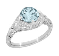 Platinum 1920's Antique Reissue Art Deco Filigree Aquamarine Engagement Ring
