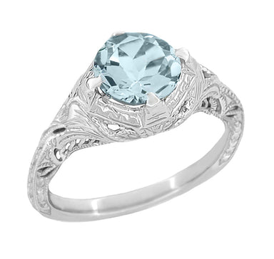 Platinum 1920's Antique Reissue Art Deco Filigree Aquamarine Engagement Ring