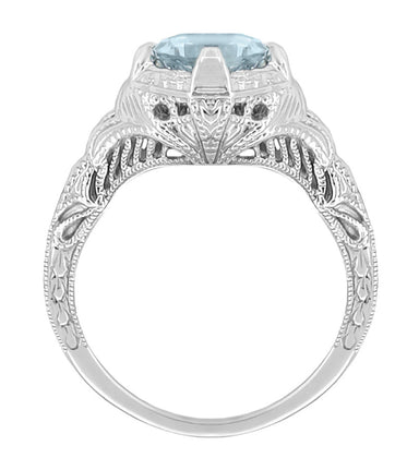 Platinum 1920's Antique Reissue Art Deco Filigree Aquamarine Engagement Ring - alternate view