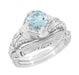Art Deco Engraved Filigree Aquamarine Engagement Ring in 14 Karat White Gold -  1.25 Carat