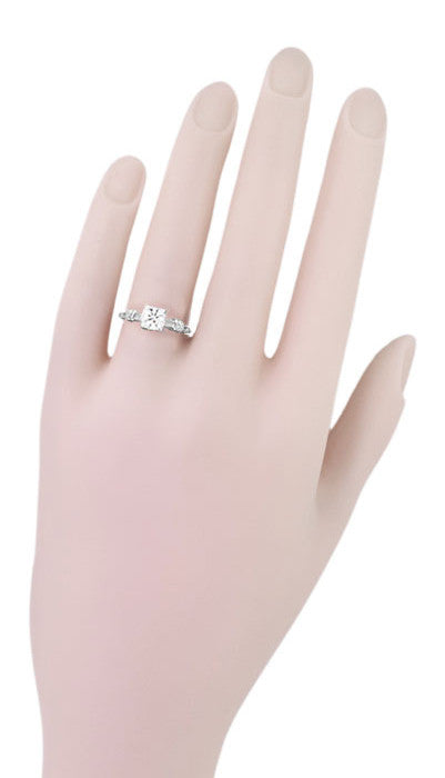 1930's Art Deco Hearts and Clovers Diamond Solitaire Engagement Ring in 14 Karat White Gold - Item: R163W50D-LC - Image: 4