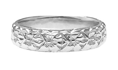 Blossomy Art Deco Tropic Flowers Wedding Band in White Gold - 4.7mm Wide - alternate view