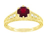 Art Deco Yellow Gold Vintage Reissue Filigree Ruby Engagement Ring with Side Diamonds