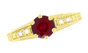 Art Deco Yellow Gold Vintage Reissue Filigree Ruby Engagement Ring with Side Diamonds