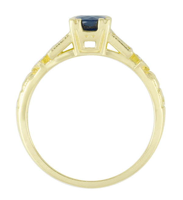 Side of 1920s Art Deco Antique Yellow Gold Blue Sapphire Fishtail Engagement RIng Replica - R194Y