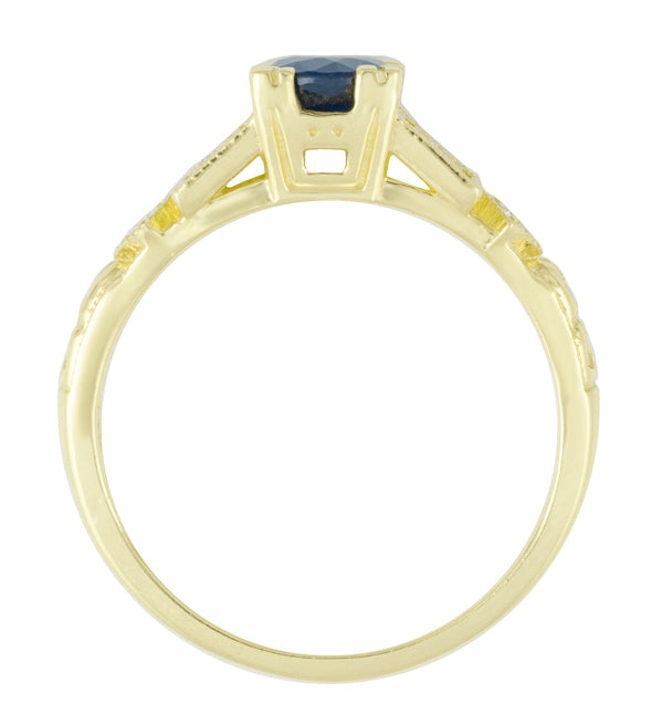 Side of 1920s Art Deco Antique Yellow Gold Blue Sapphire Fishtail Engagement RIng Replica - R194Y
