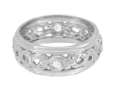 Greenfield Art Deco Filigree 7.5mm Wide Diamond Wedding Band in 14K White Gold - alternate view