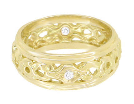 Antique Yellow Gold Wide Wedding Band - 7.5mm Wide - R196Y